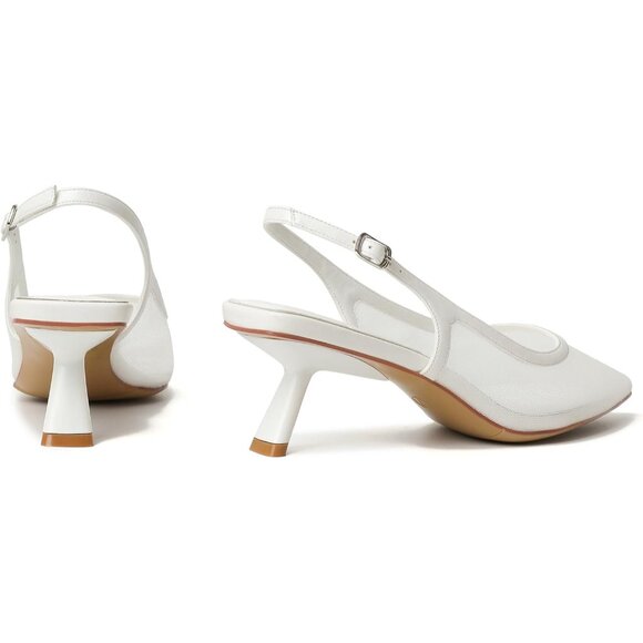 Mostrin Kitten Heel  White Mesh Low Slingback Heels with Buckle Dress Shoes - Picture 8 of 9
